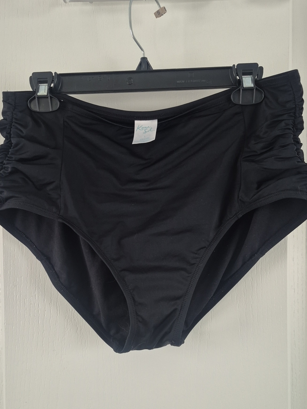 Black High-Waist Swim Bottom with Ruched Sides